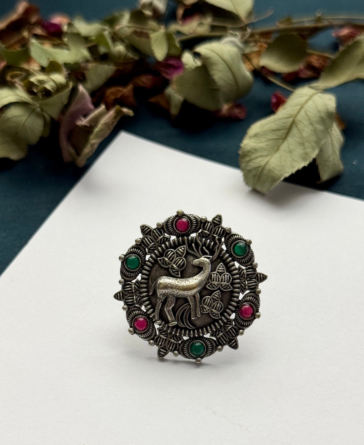 Premium Brass made Oxidised Adjustable Ring
