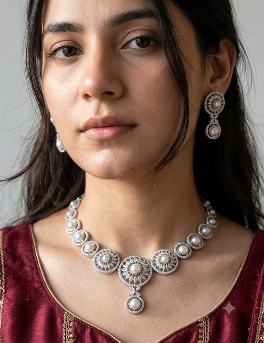 American Diamond 1 karat pearl Set