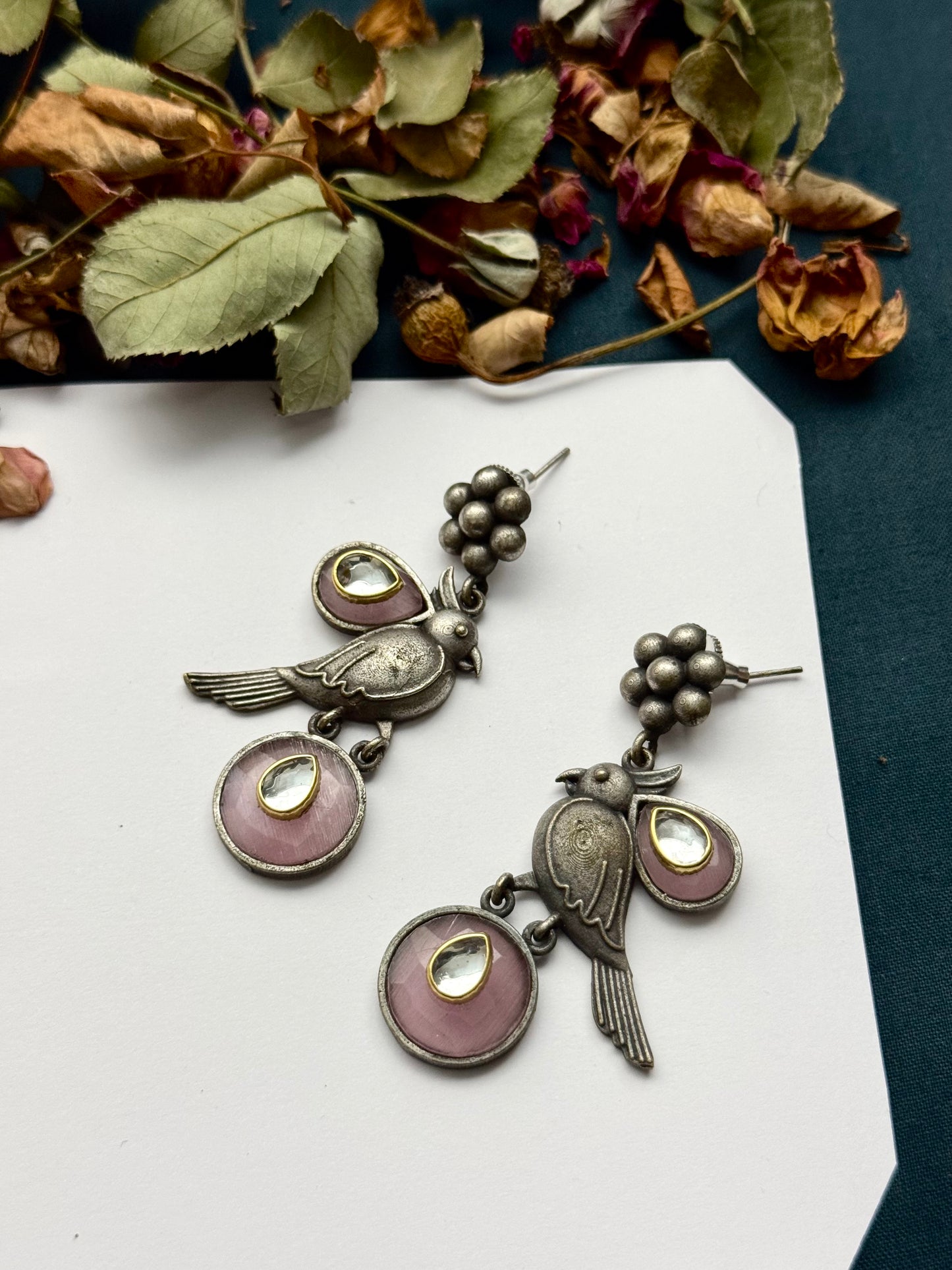 Premium Brass made Oxidised Bird Earrings