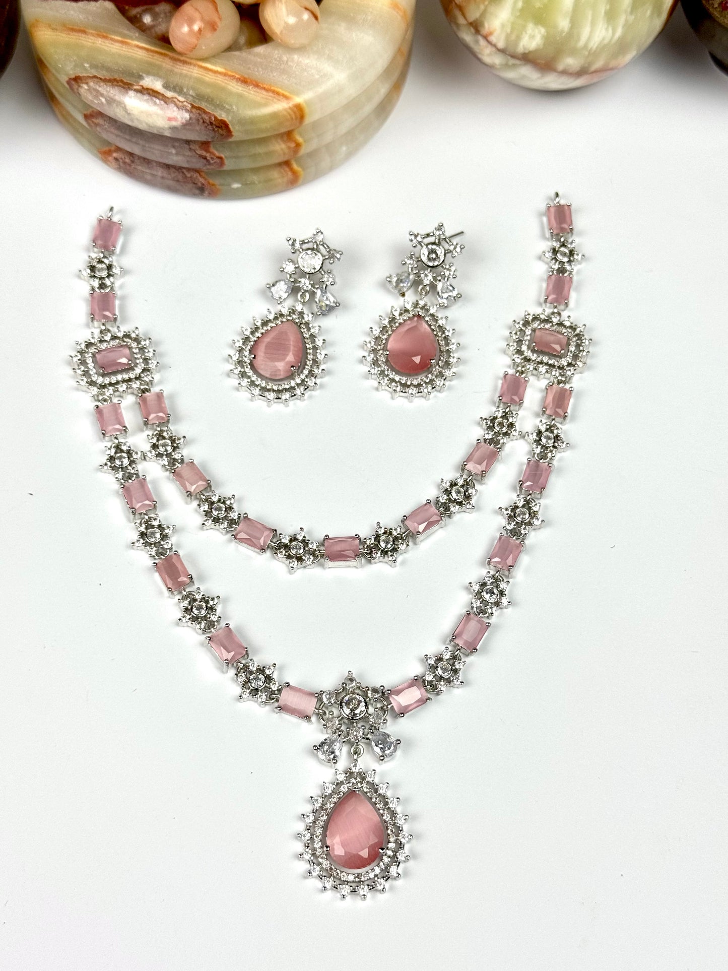 American Diamond 1karat Long Necklace Set