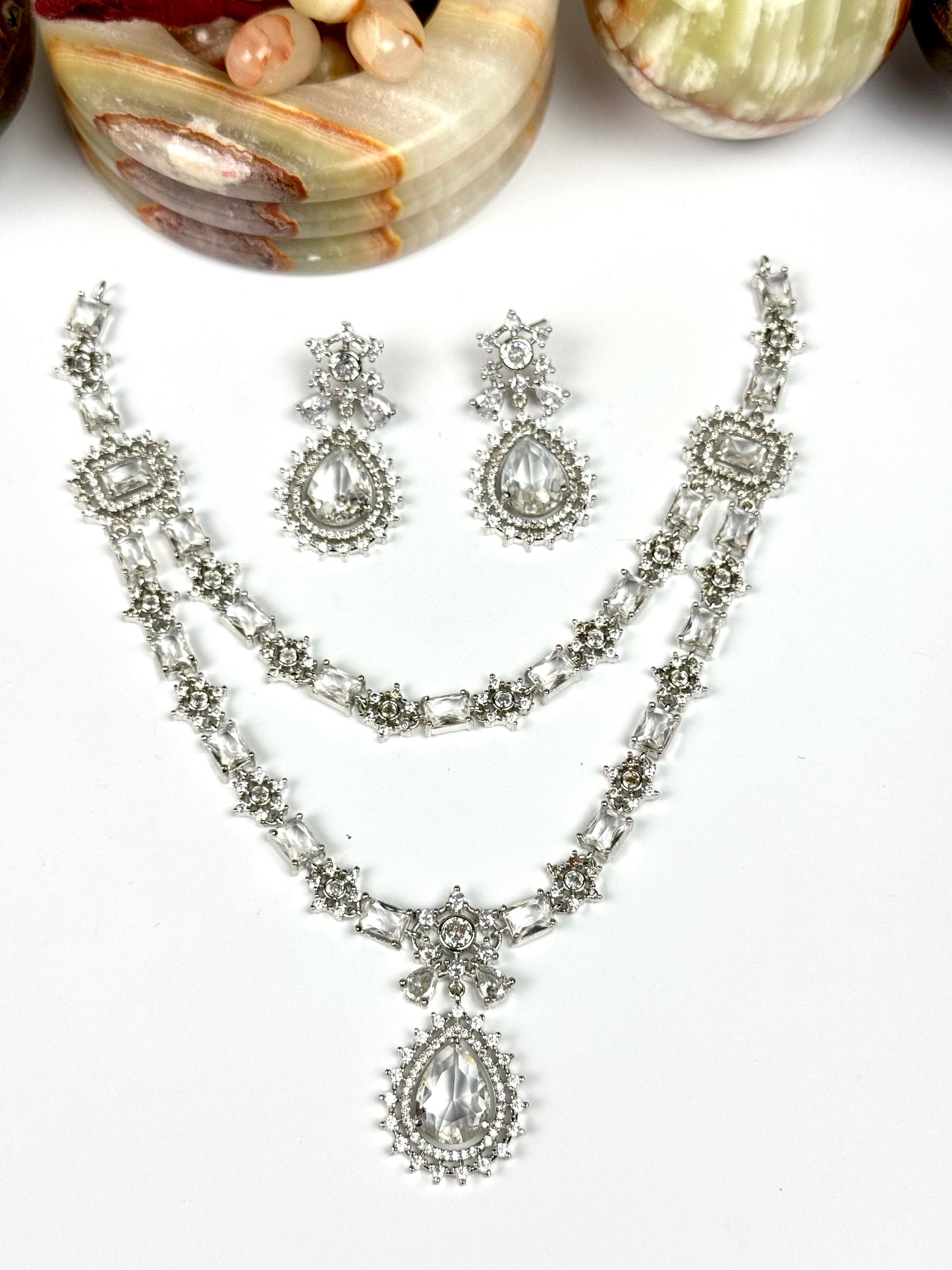 American Diamond 1karat Long Necklace Set