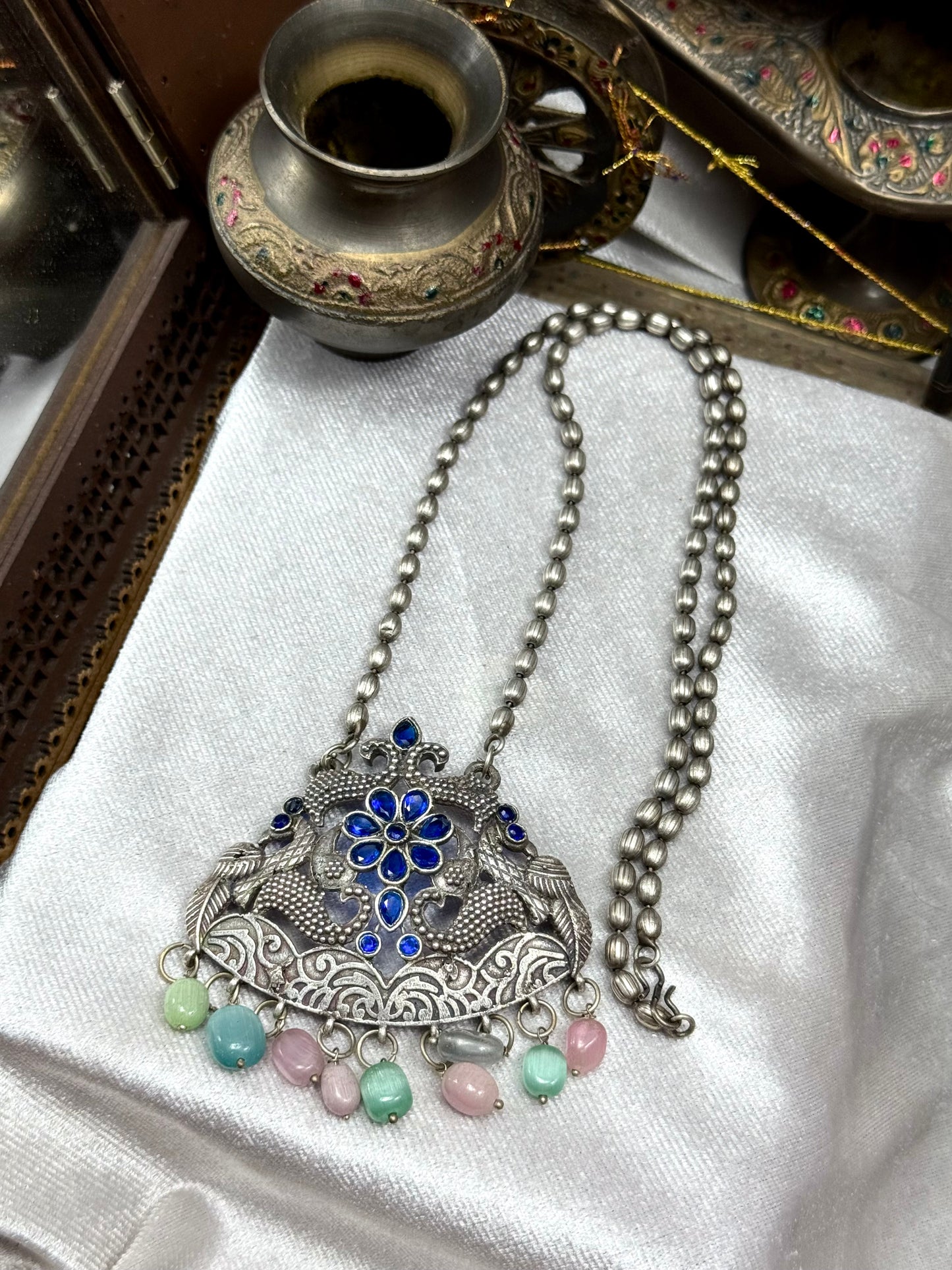 Premium oxidised Husn Pendant mala brass made