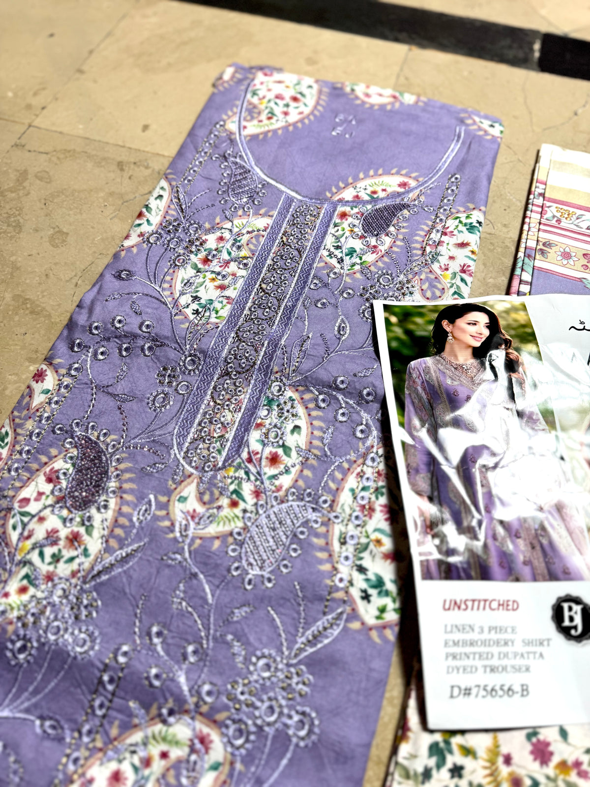 Libas-e-Shireen 3pcs Embroidered Linen A+ Quality Replica Suit