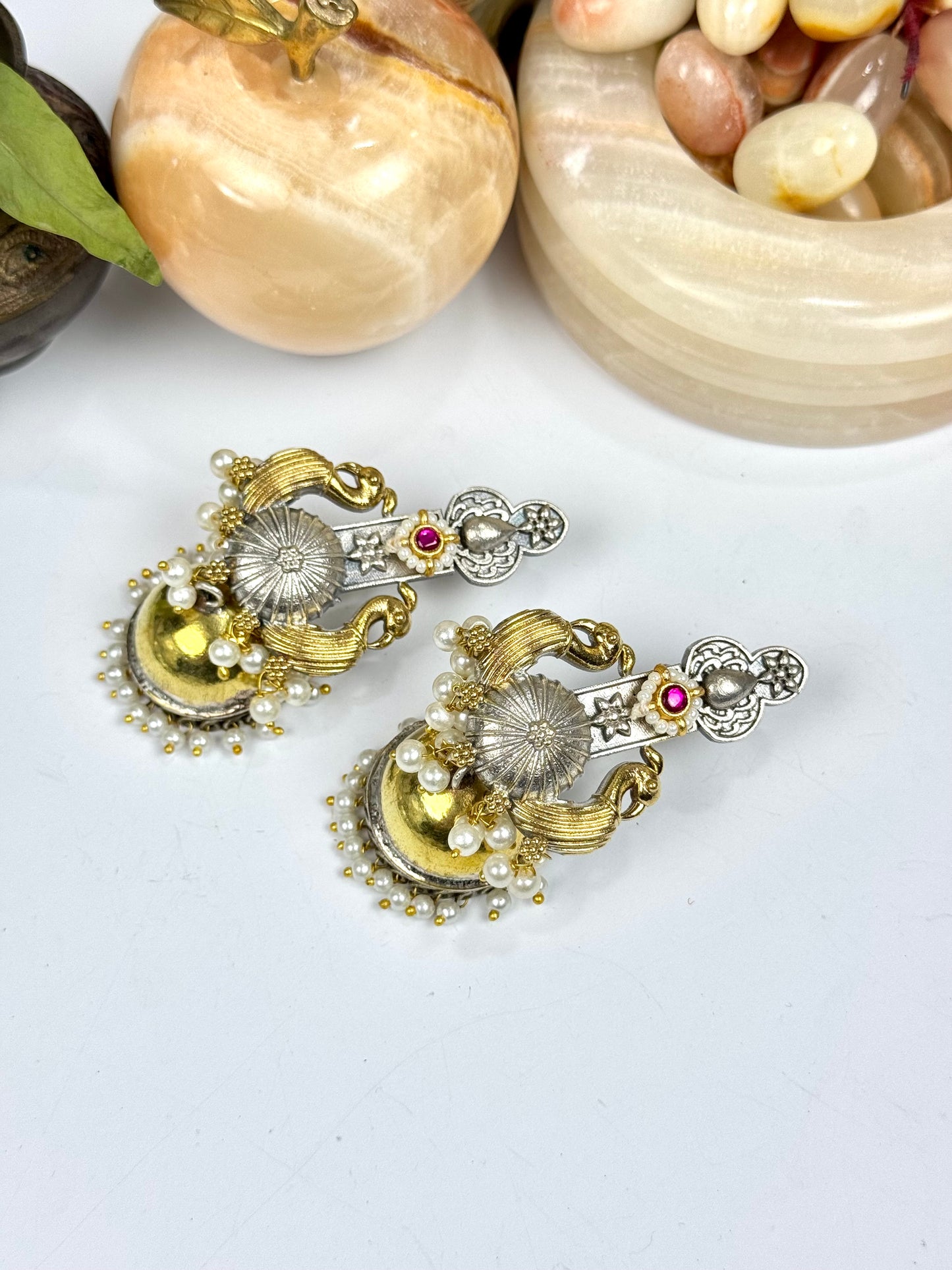 Premium Brass made oxidised Dual tone jhumka