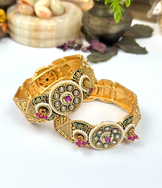 Rajwadi Patchi Kundn Openable Bangles pair