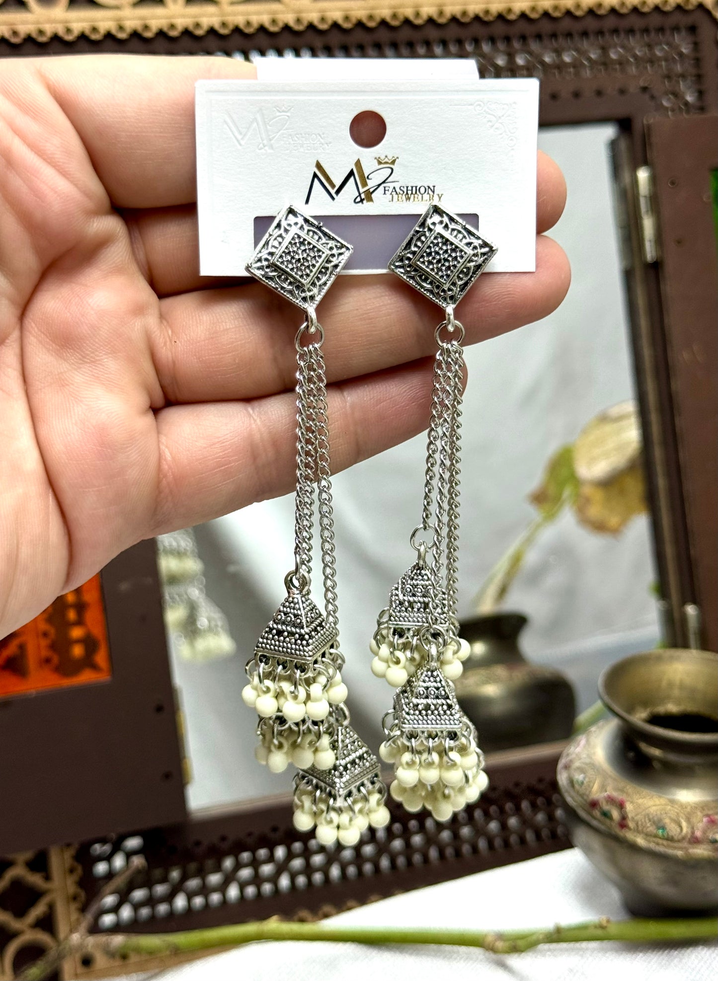 Oxidised Triple Earrings