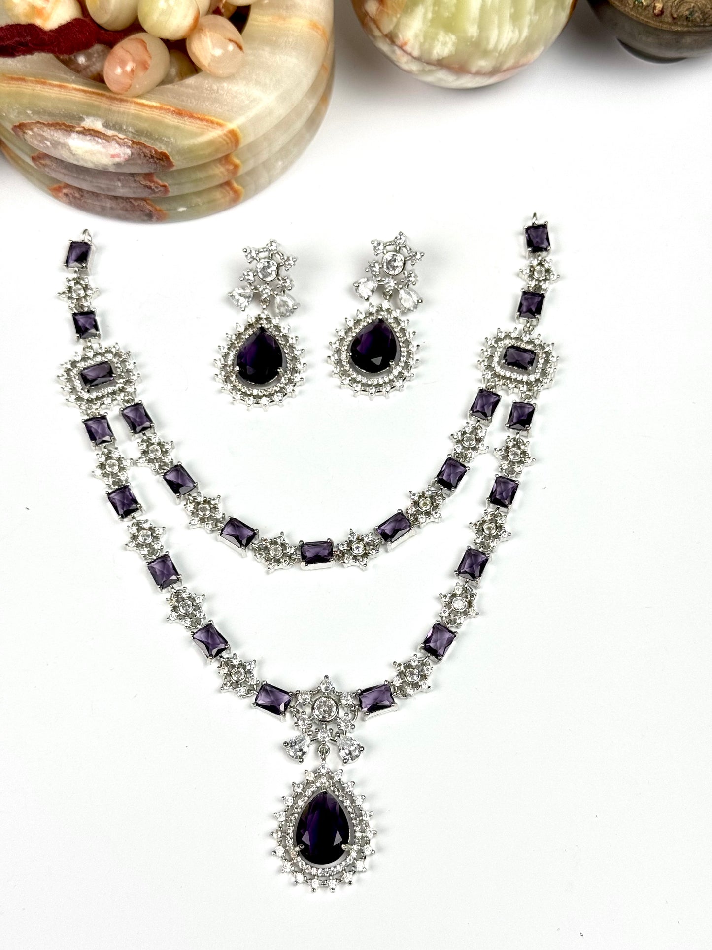 American Diamond 1karat Long Necklace Set