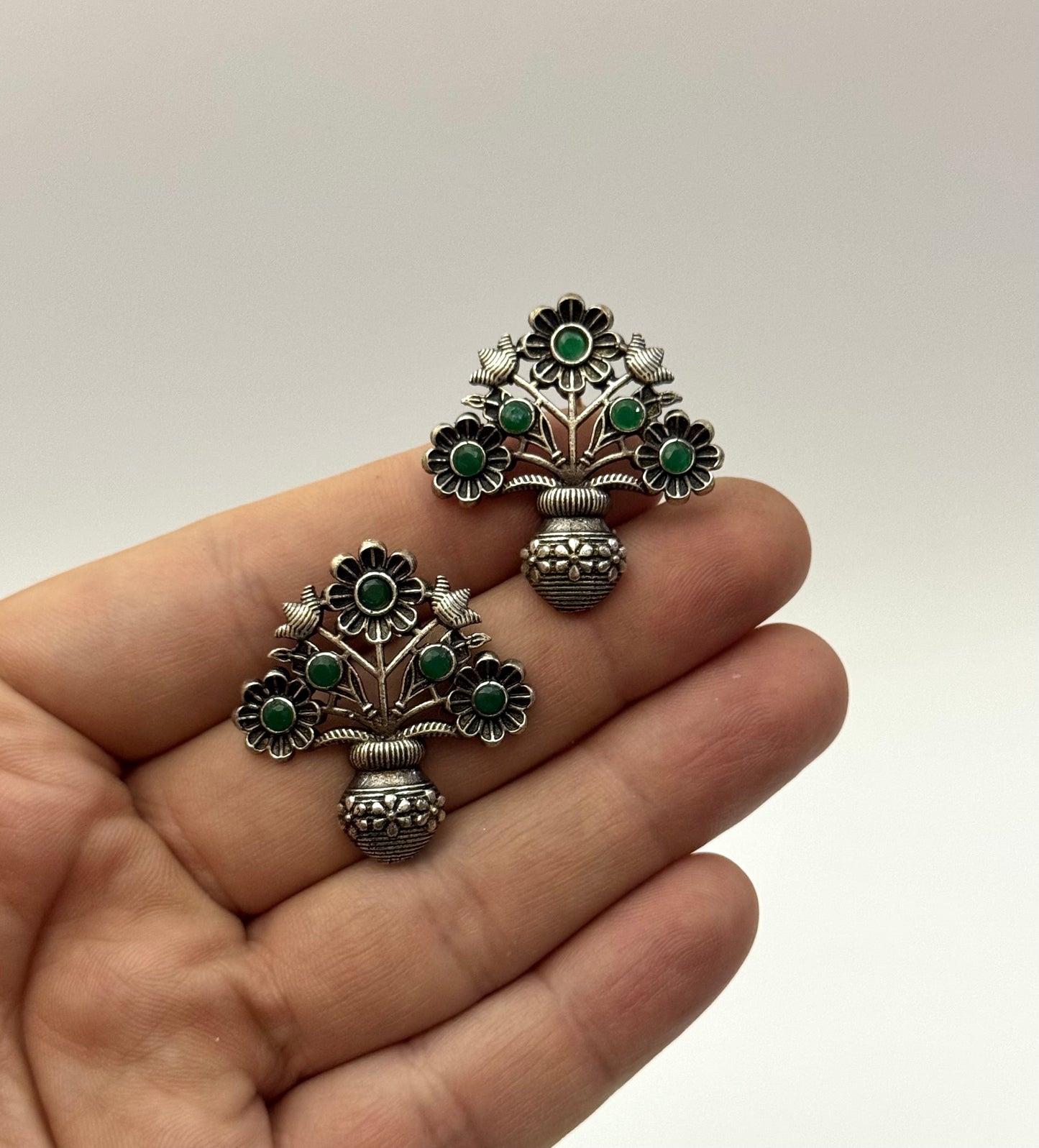 Premium Brass made Oxidised Flower Earrings