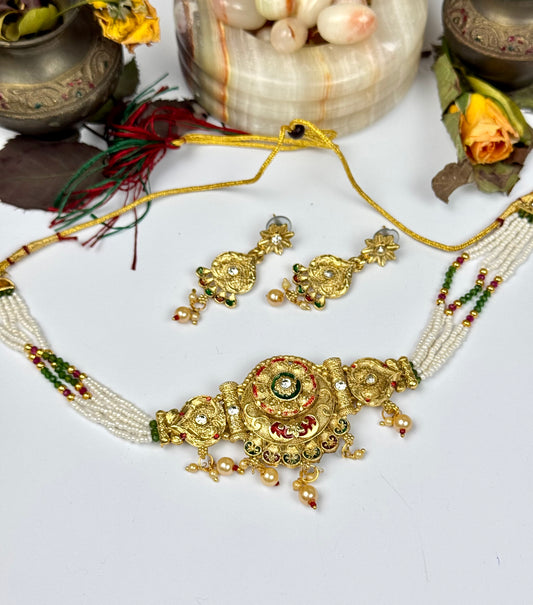 Rajwadi Mehndi Polish Choker set