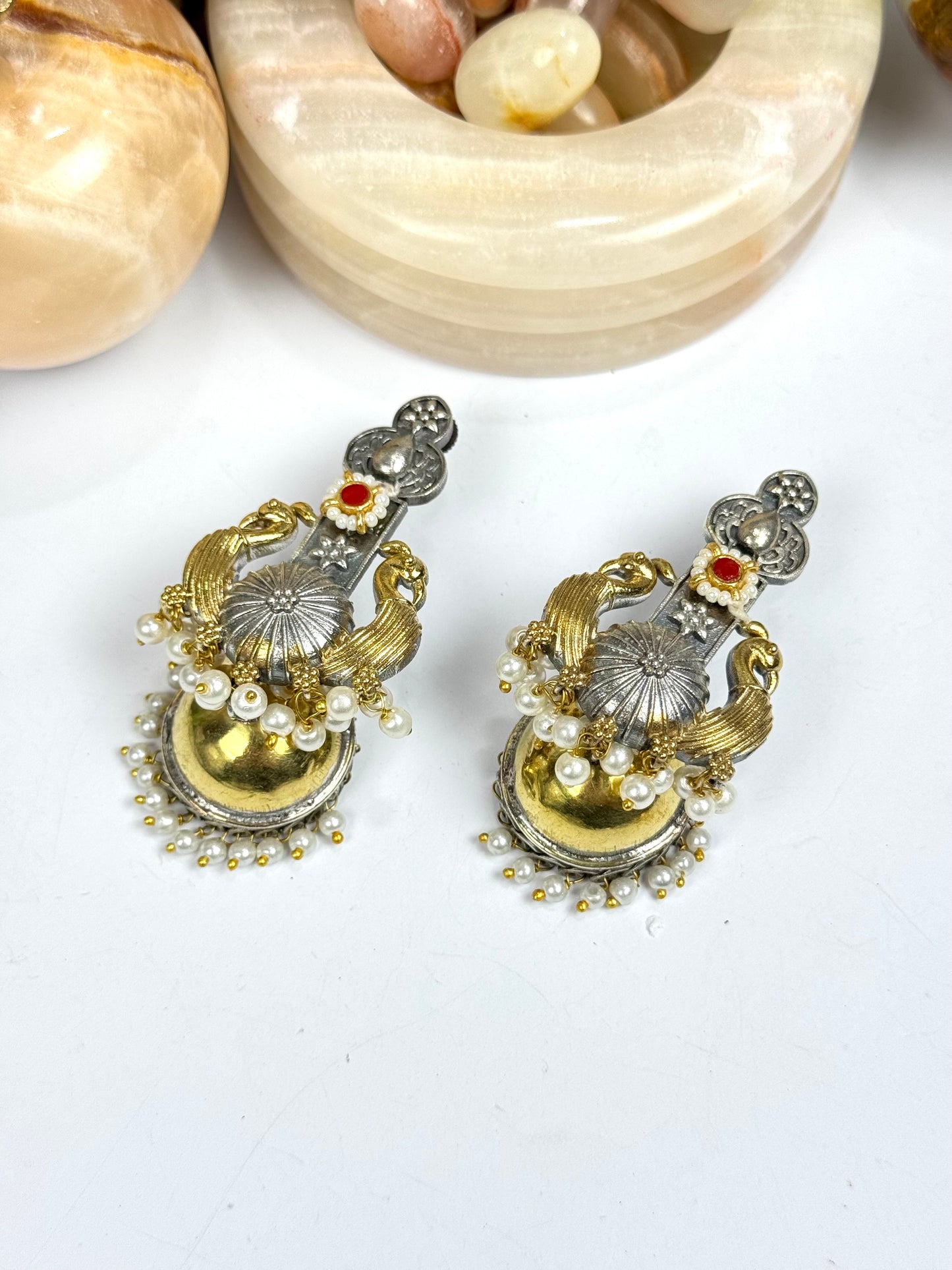 Premium Brass made oxidised Dual tone jhumka