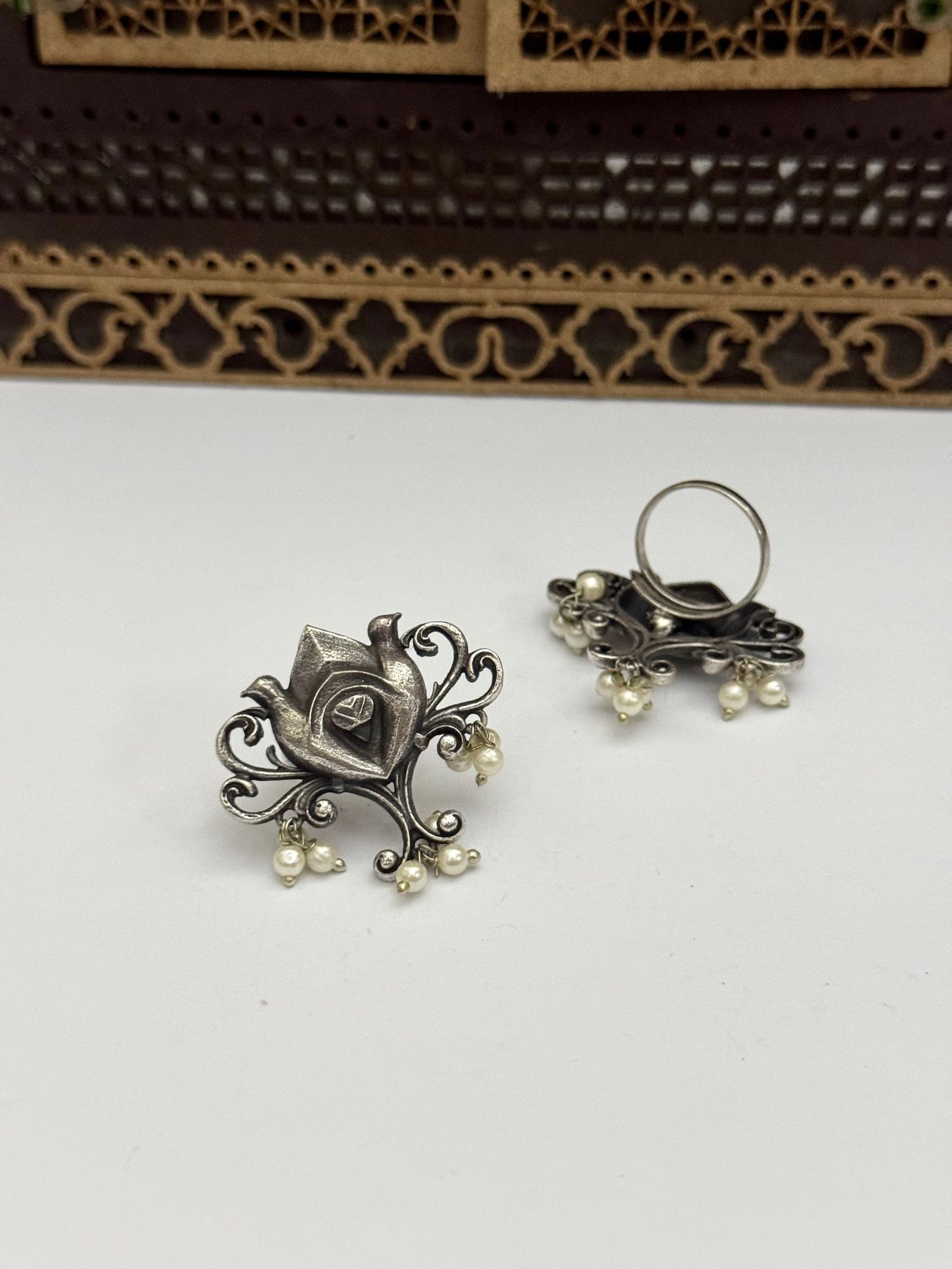 Premium Brass made Oxidised Adjustable Ring