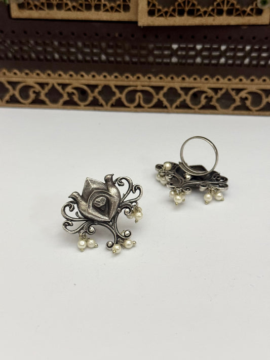 Premium Brass made Oxidised Adjustable Ring