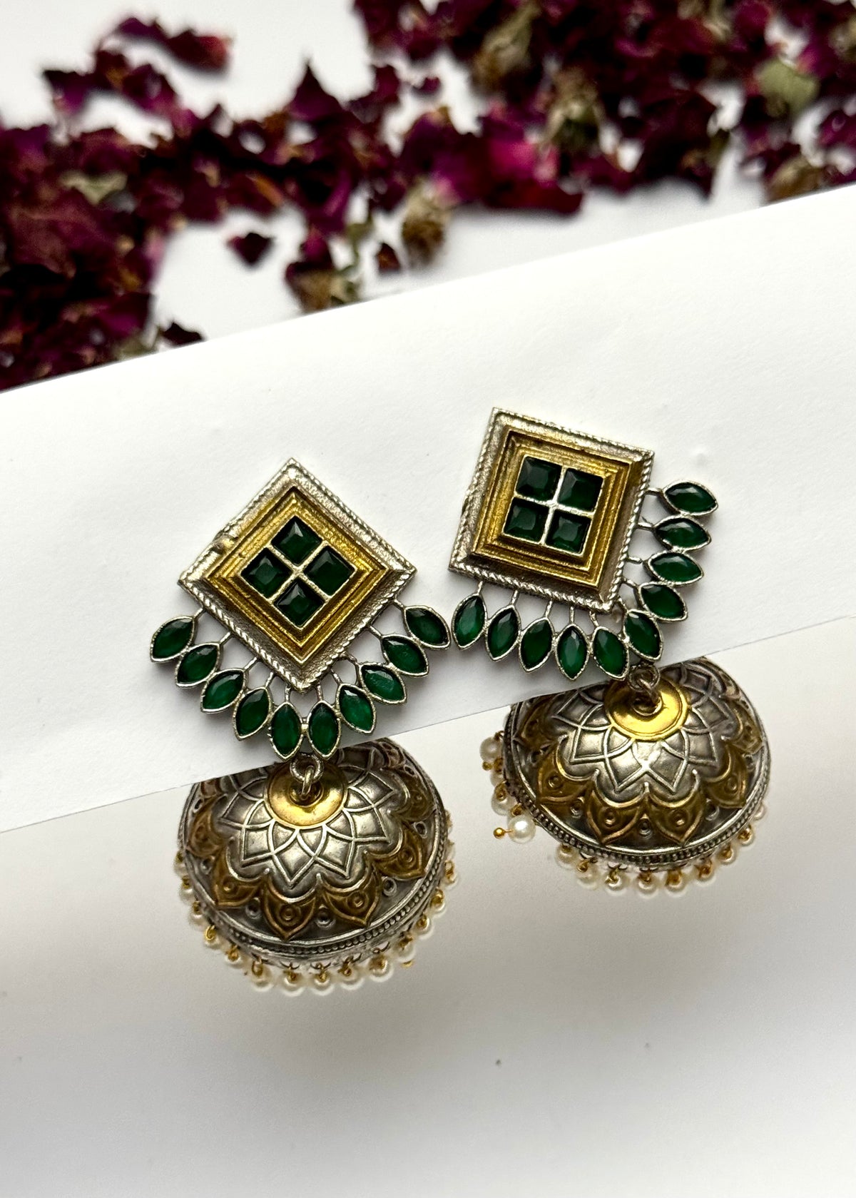 Premium oxidised Brass made Dual Tone jhumka