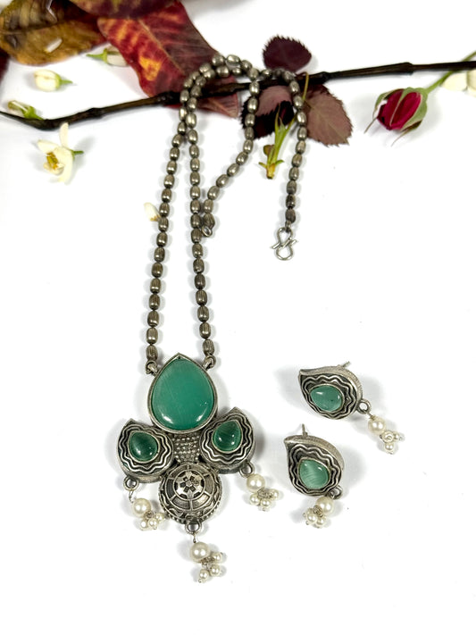 Premium Oxidised Ujala Pendant Set brass made