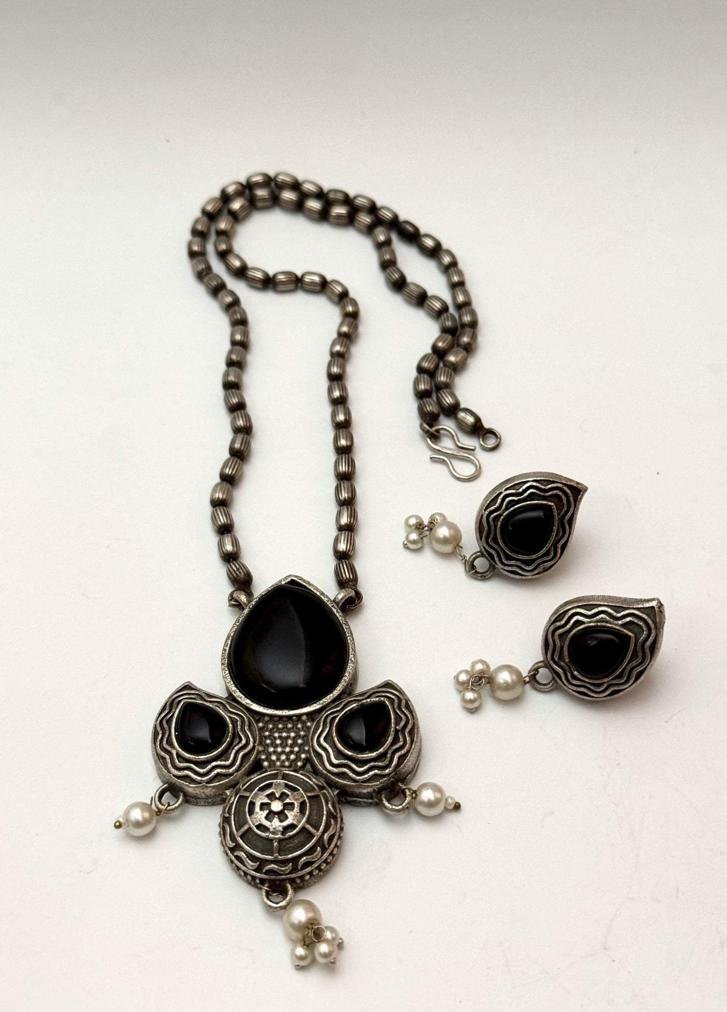 Premium Oxidised Ujala Pendant Set brass made