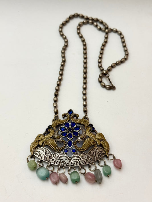 Premium oxidised Husn Pendant mala brass made