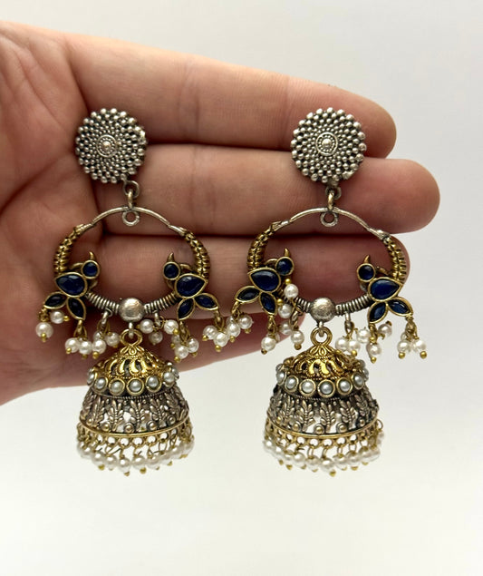 Premium Brass made Dual Tone oxidised jhumka