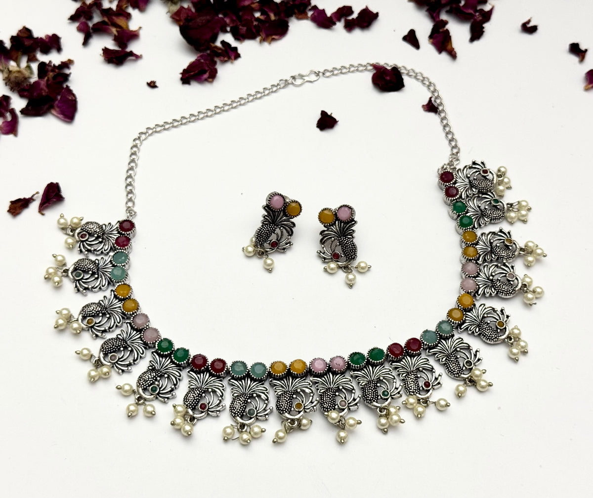 Premium brass made oxidised necklace set