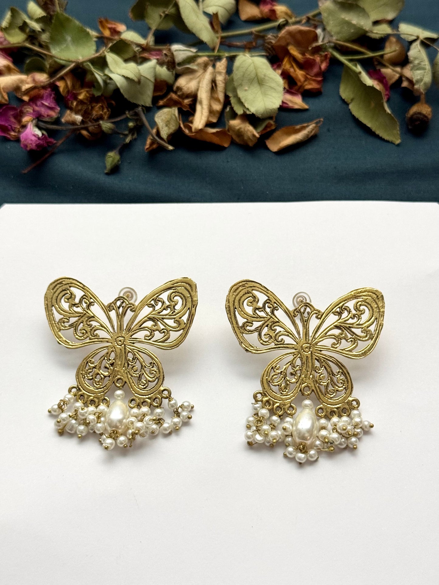 Boho Tribal Statement Butterfly Earrings | Antique Finish Ethnic Drop Earrings for Women