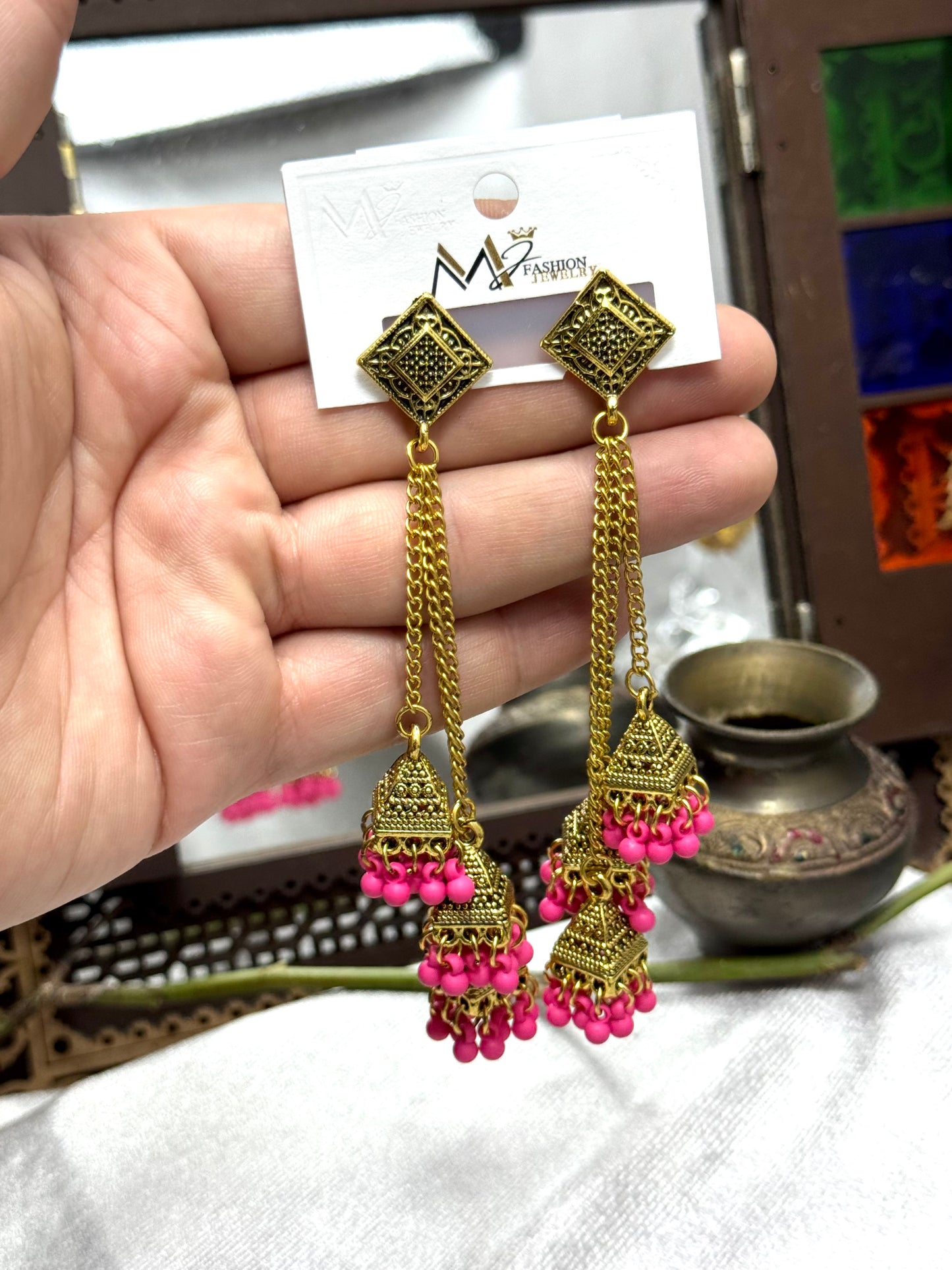 Oxidised Triple Earrings