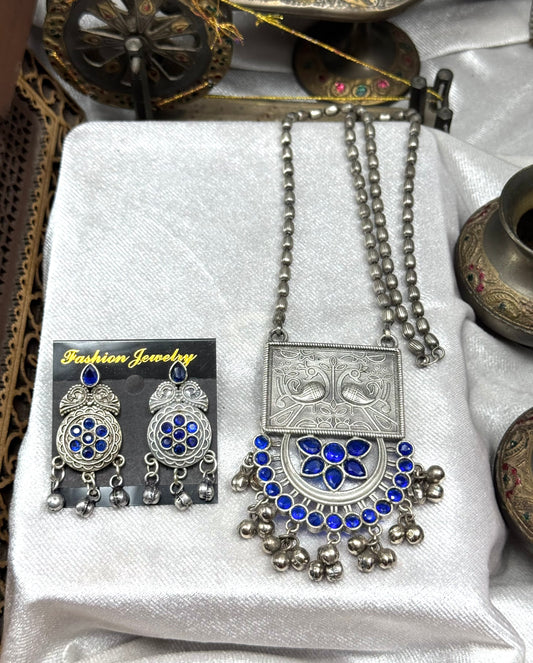 Premium Oxidised Amber Pendant mala set brass made