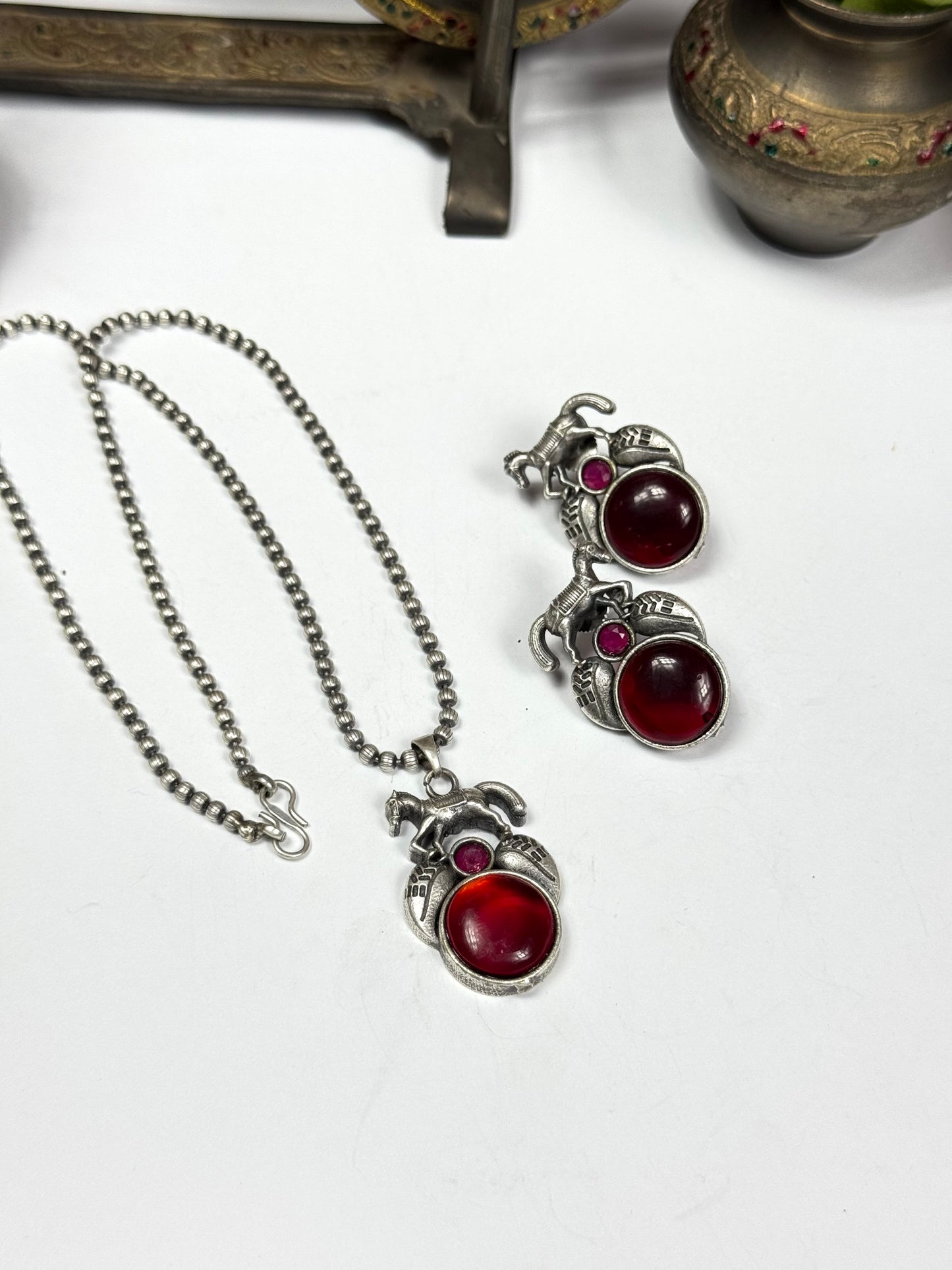 Premium Oxidised Mughal Pendnat set brass made