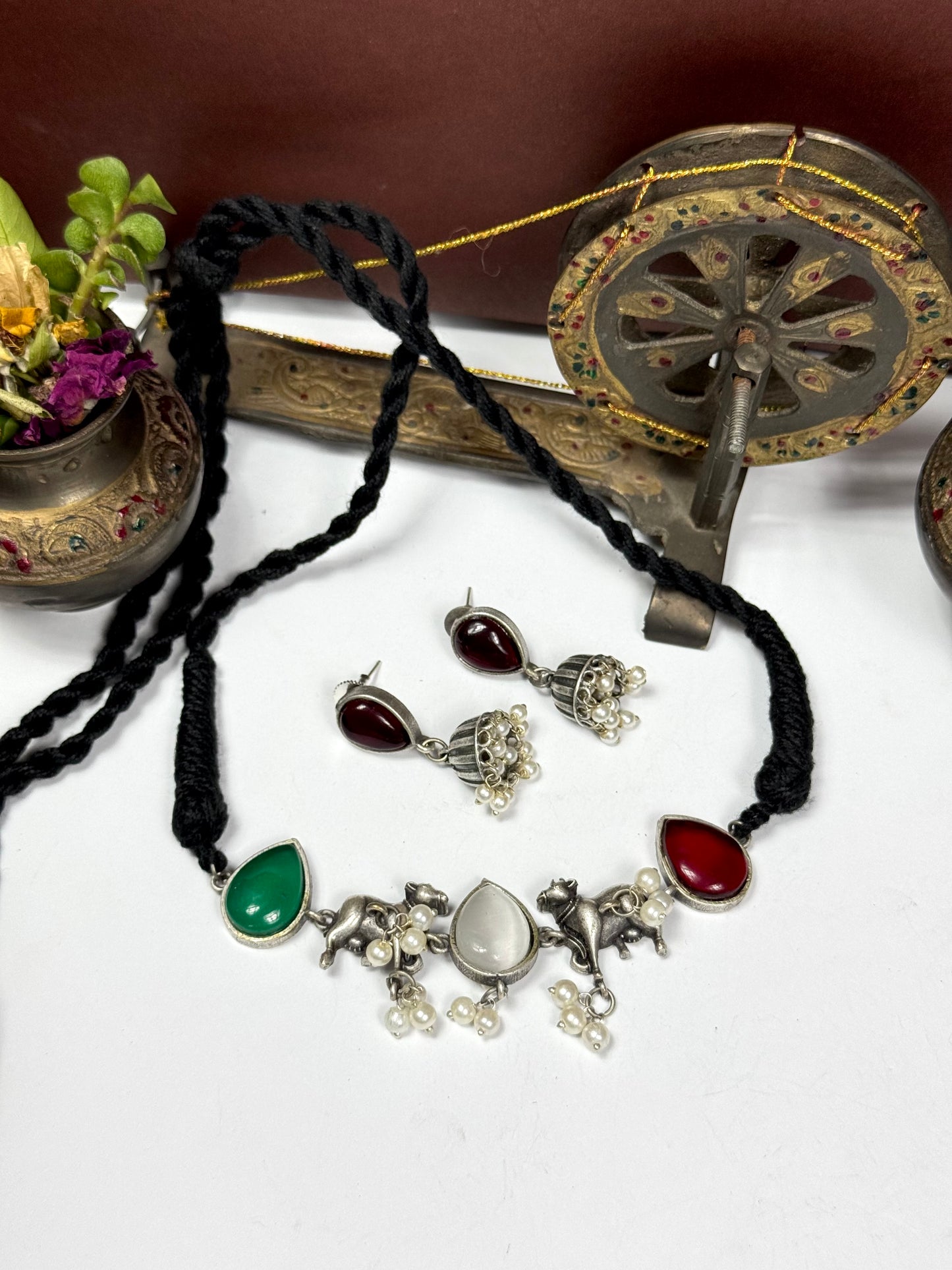 Premium Oxidised Choker set brass made