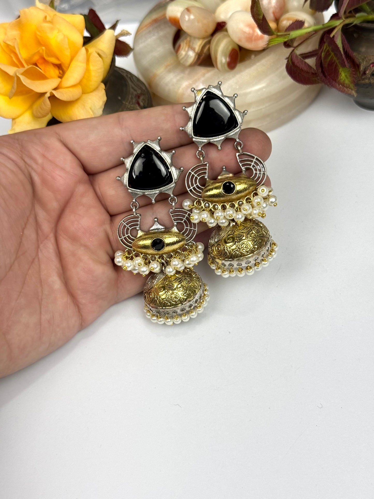 Premium Oxidised Brass Made Dual tone Jhumka