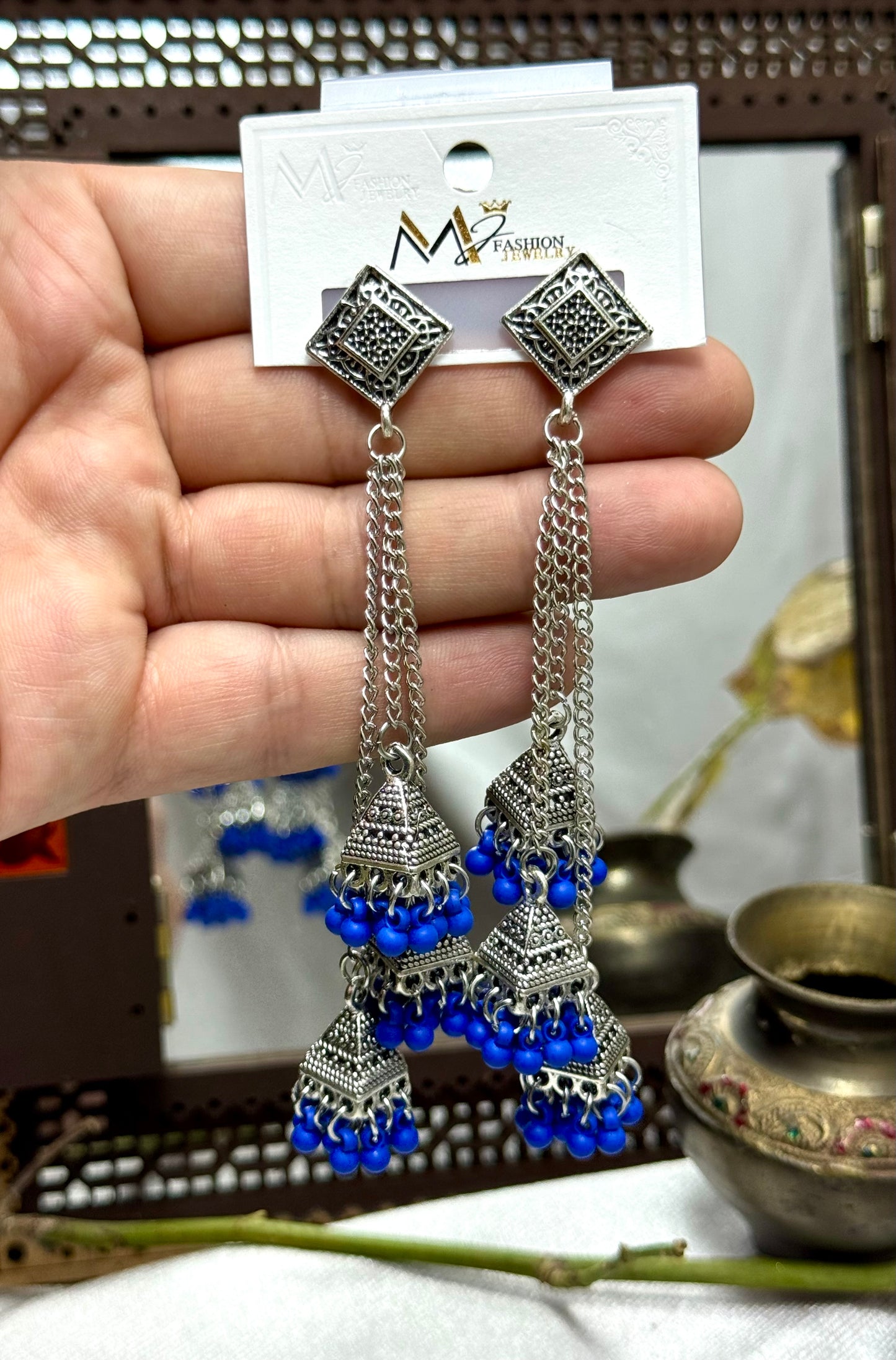 Oxidised Triple Earrings