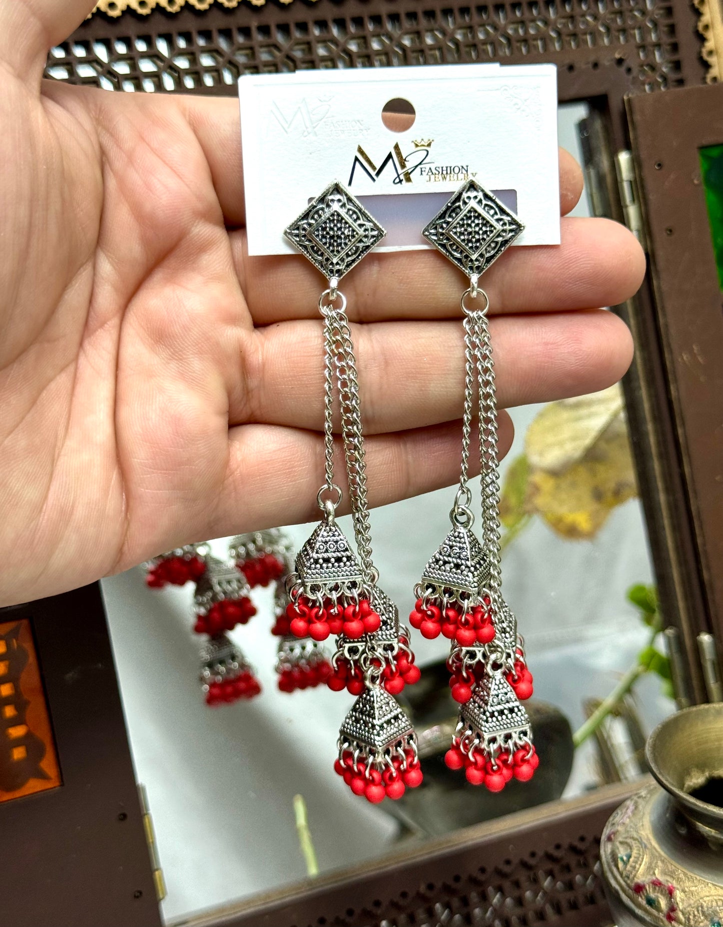 Oxidised Triple Earrings