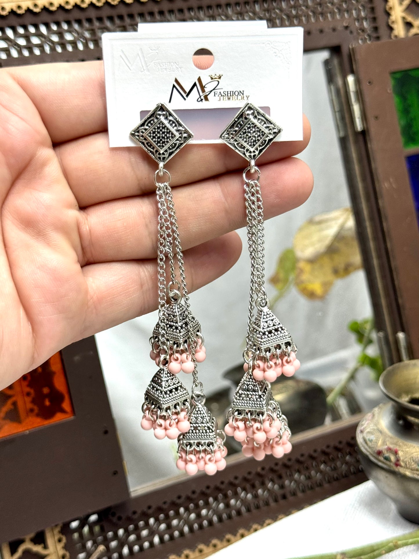 Oxidised Triple Earrings