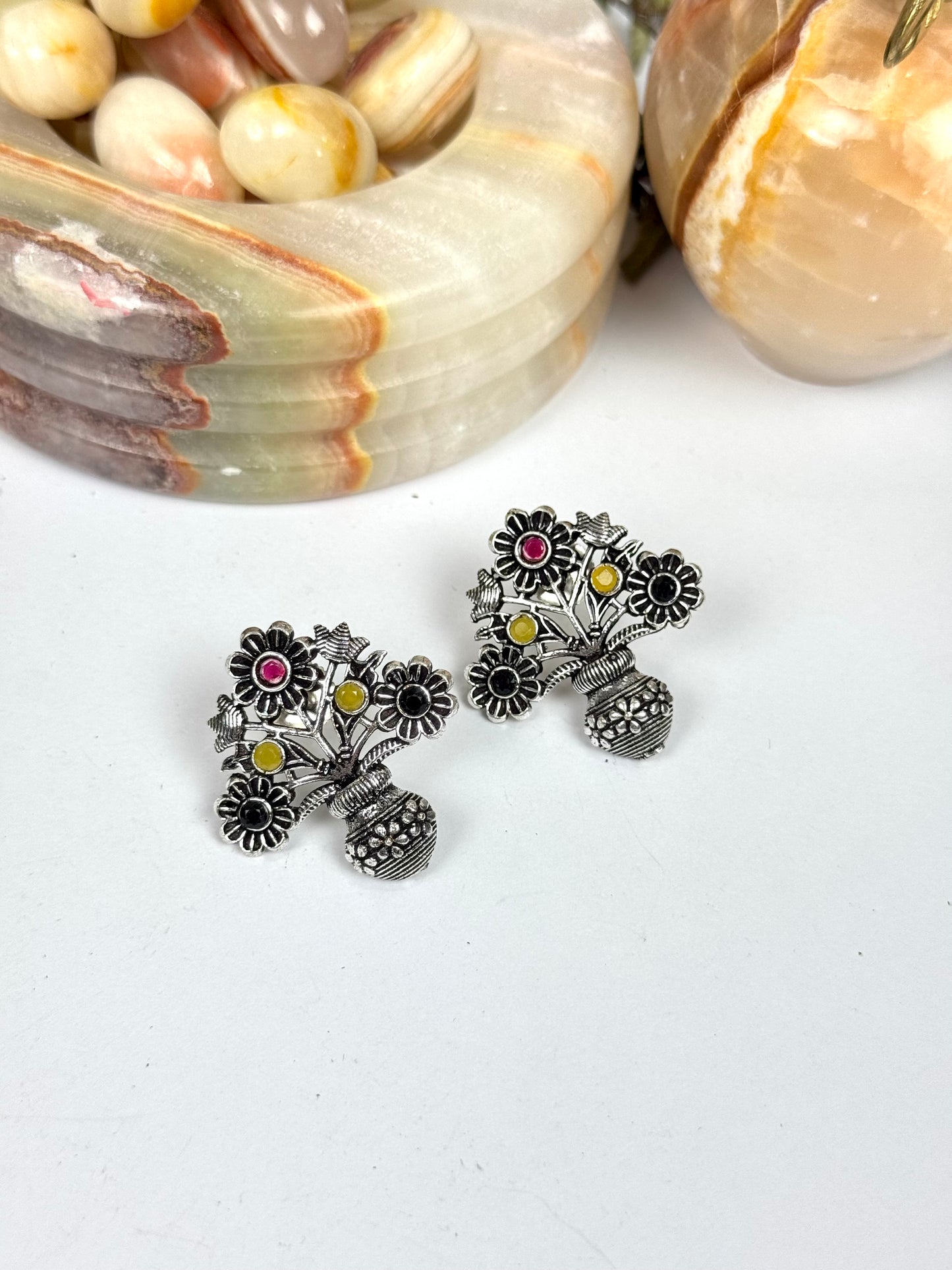 Premium Brass made Oxidised Flower Earrings