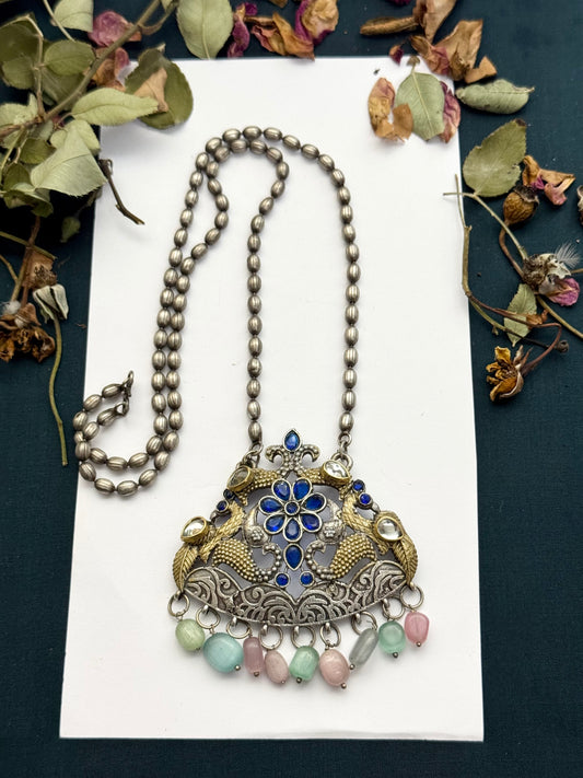 Premium oxidised Husn Pendant mala brass made