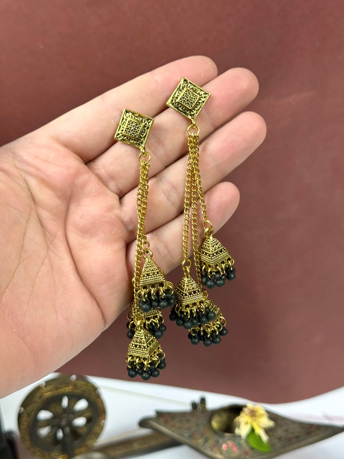 Oxidised Triple Earrings