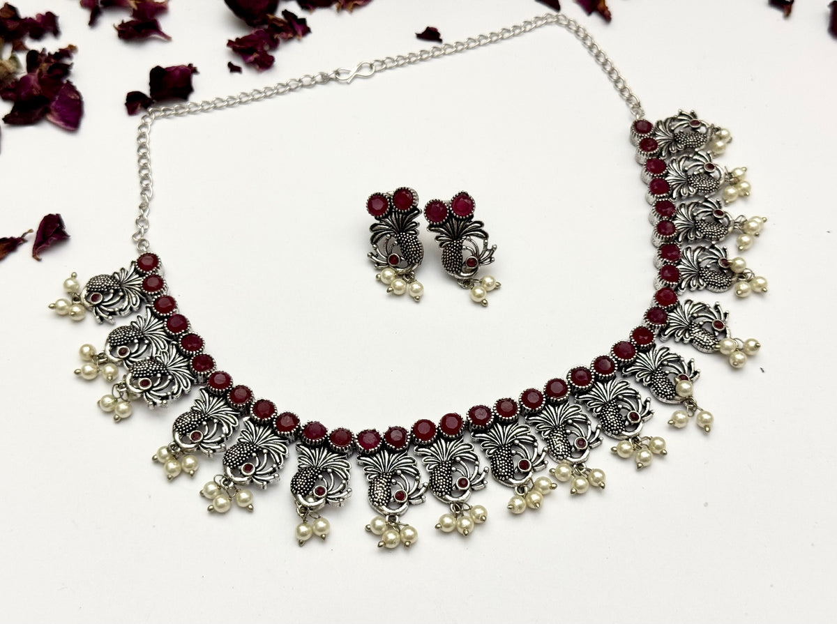 Premium brass made oxidised necklace set