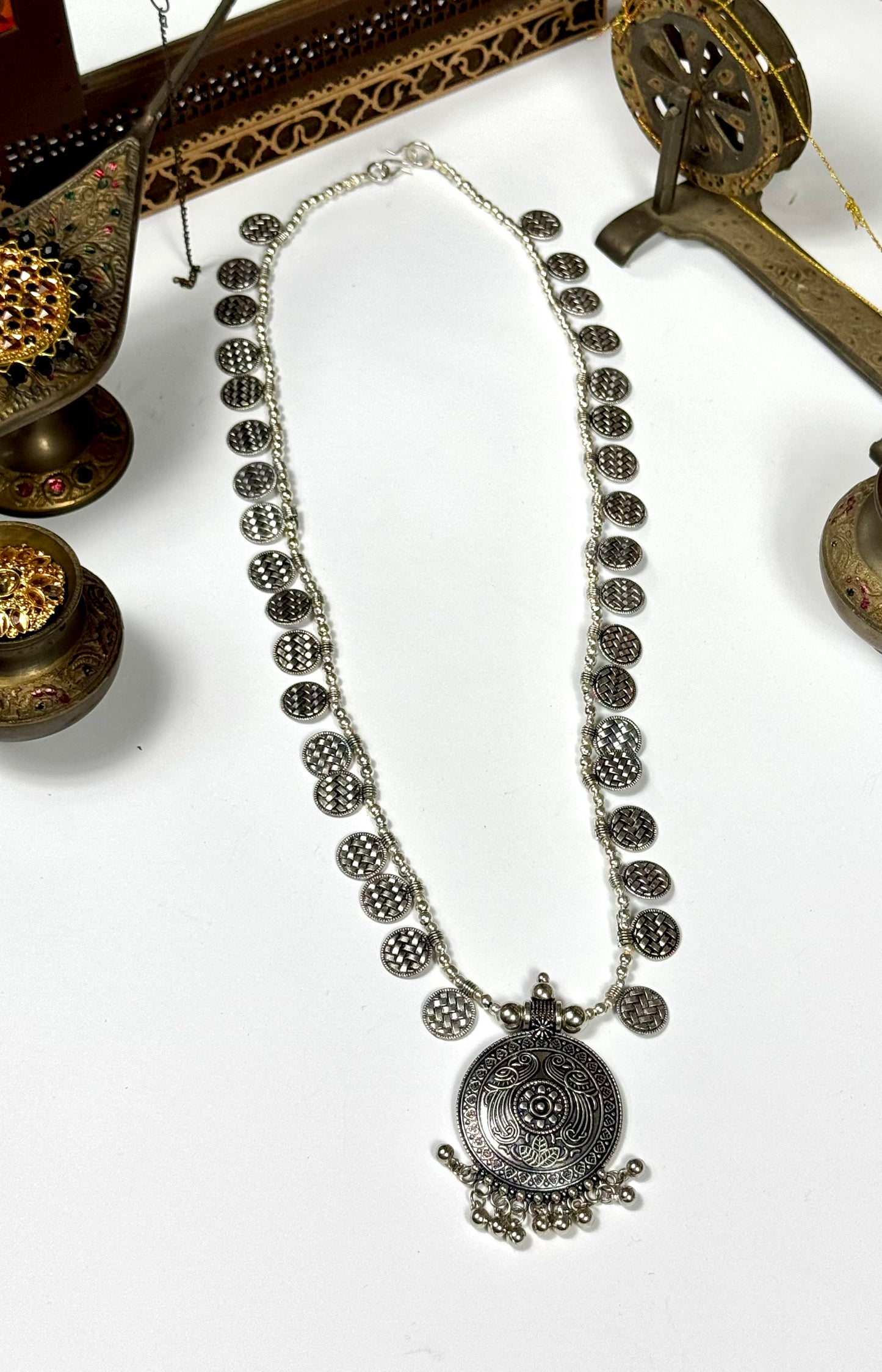 Oxidised Singhar pendant Mala