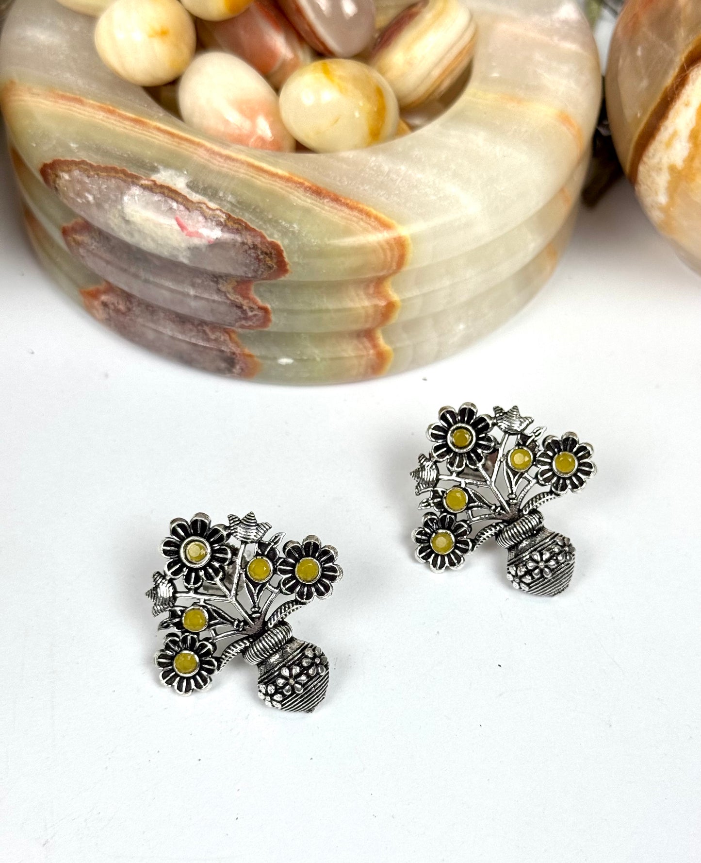 Premium Brass made Oxidised Flower Earrings