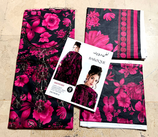 Libas-e-Shireen 3pcs Linen Embroidered suits A+ Quality Replica