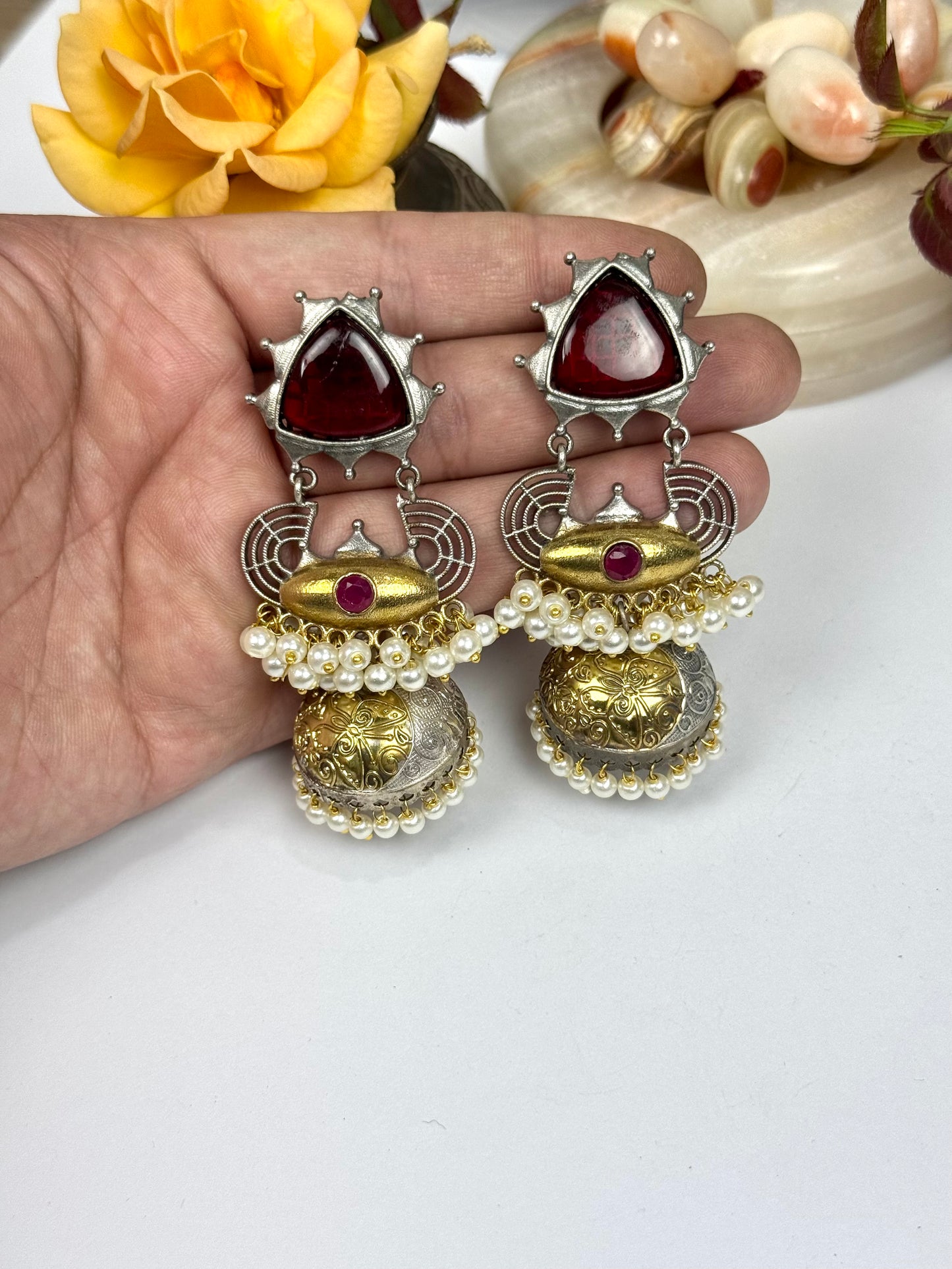 Premium Oxidised Brass Made Dual tone Jhumka