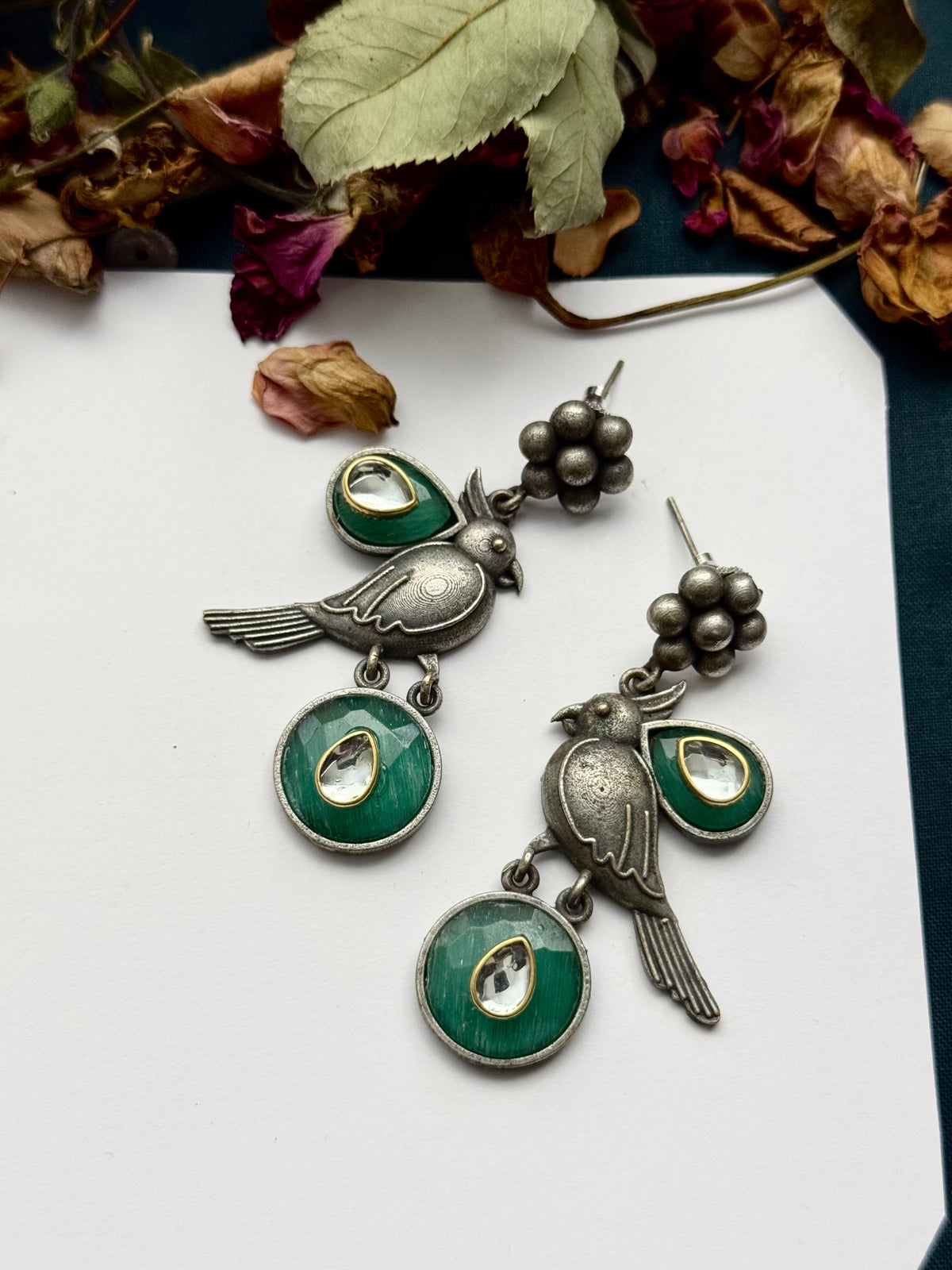 Premium Brass made Oxidised Bird Earrings
