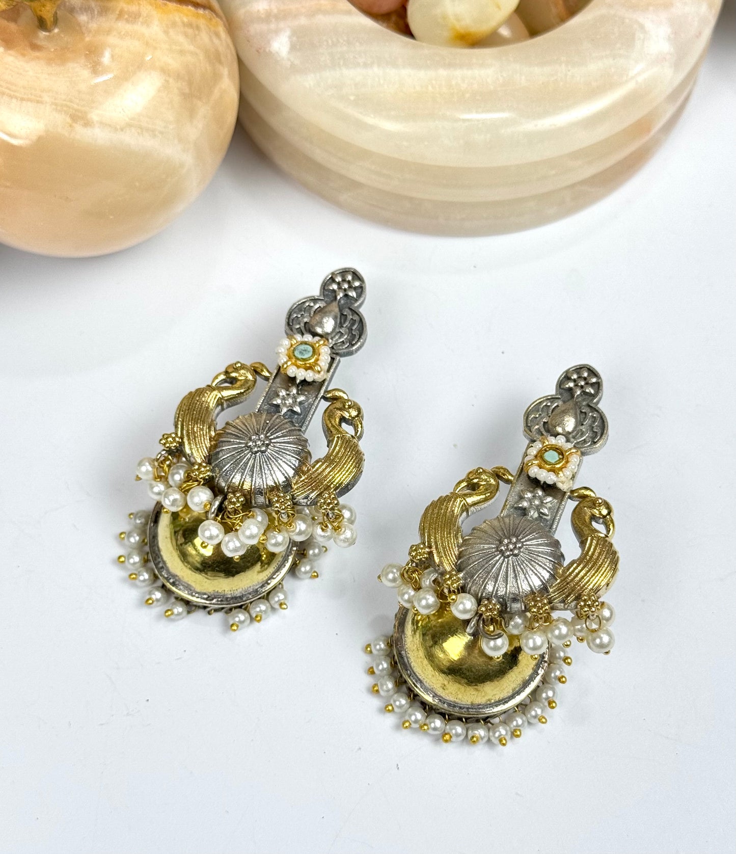 Premium Brass made oxidised Dual tone jhumka
