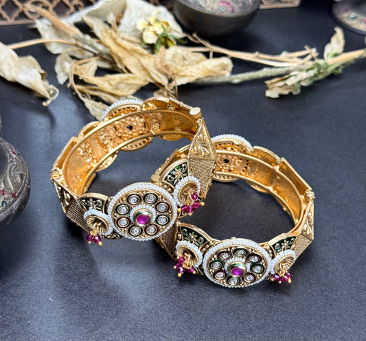 Rajwadi Patchi Kundn Openable Bangles pair