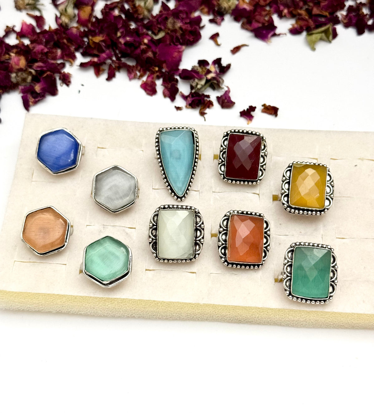 Premium Oxidised Adjustable Stone Rings