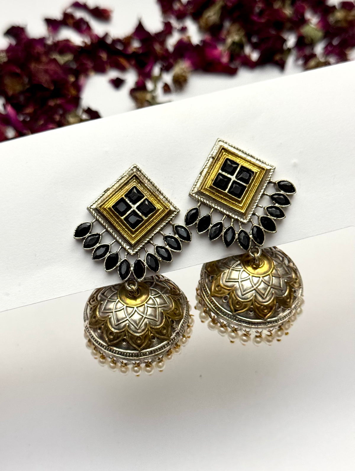 Premium oxidised Brass made Dual Tone jhumka