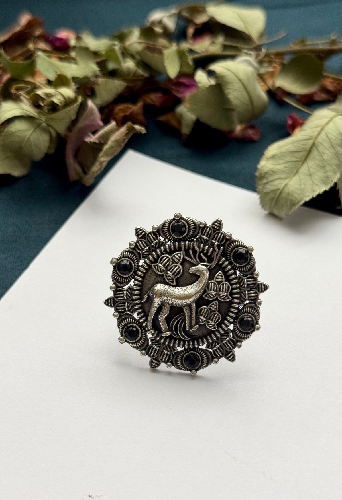 Premium Brass made Oxidised Adjustable Ring
