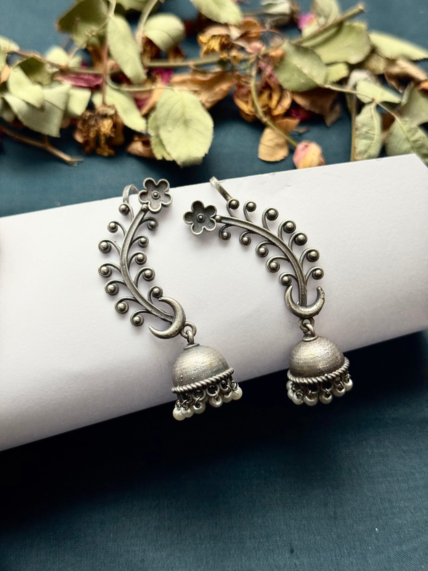 Premium Brass made oxidised Kanwal jhumka