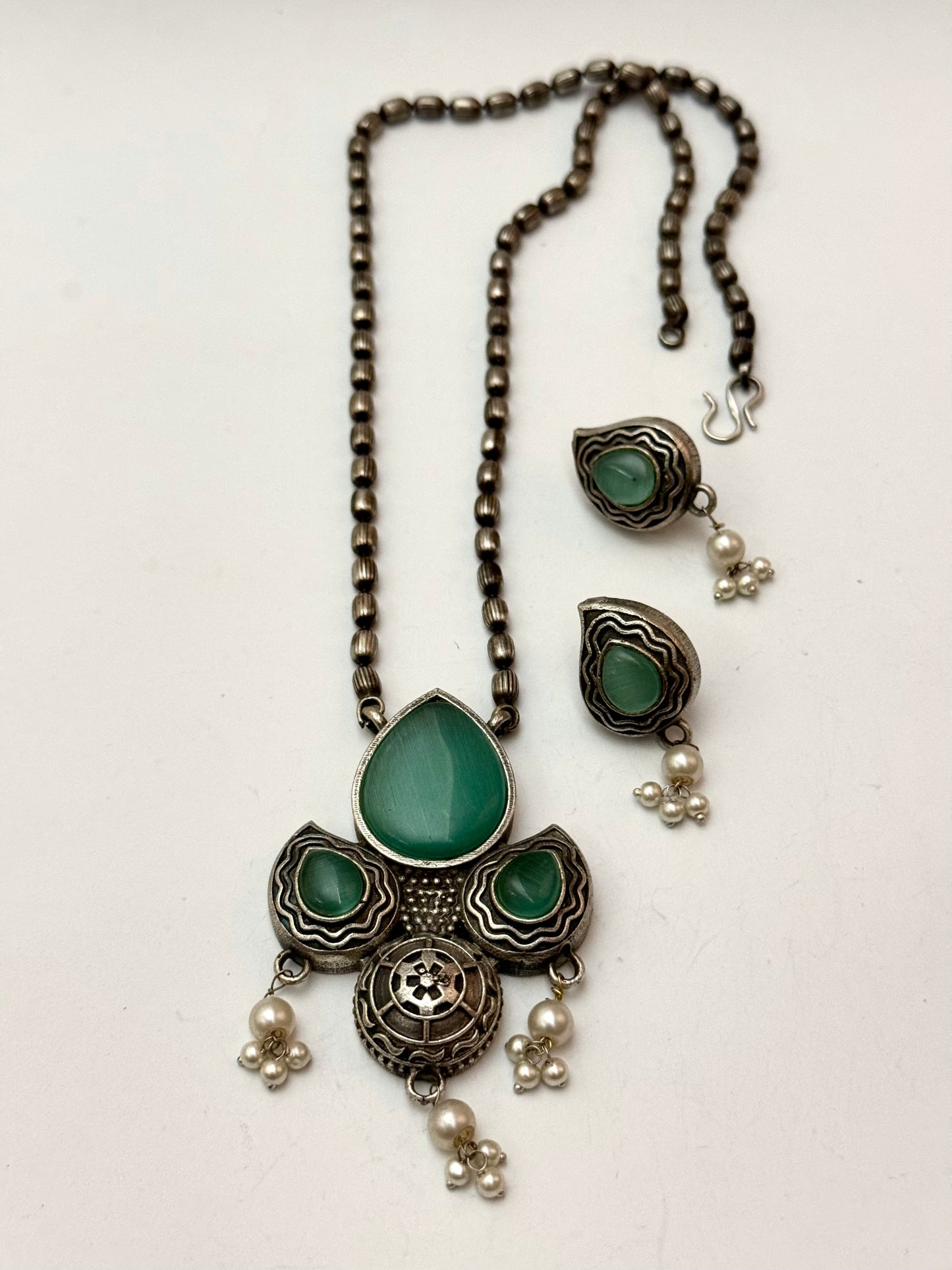 Premium Oxidised Ujala Pendant Set brass made