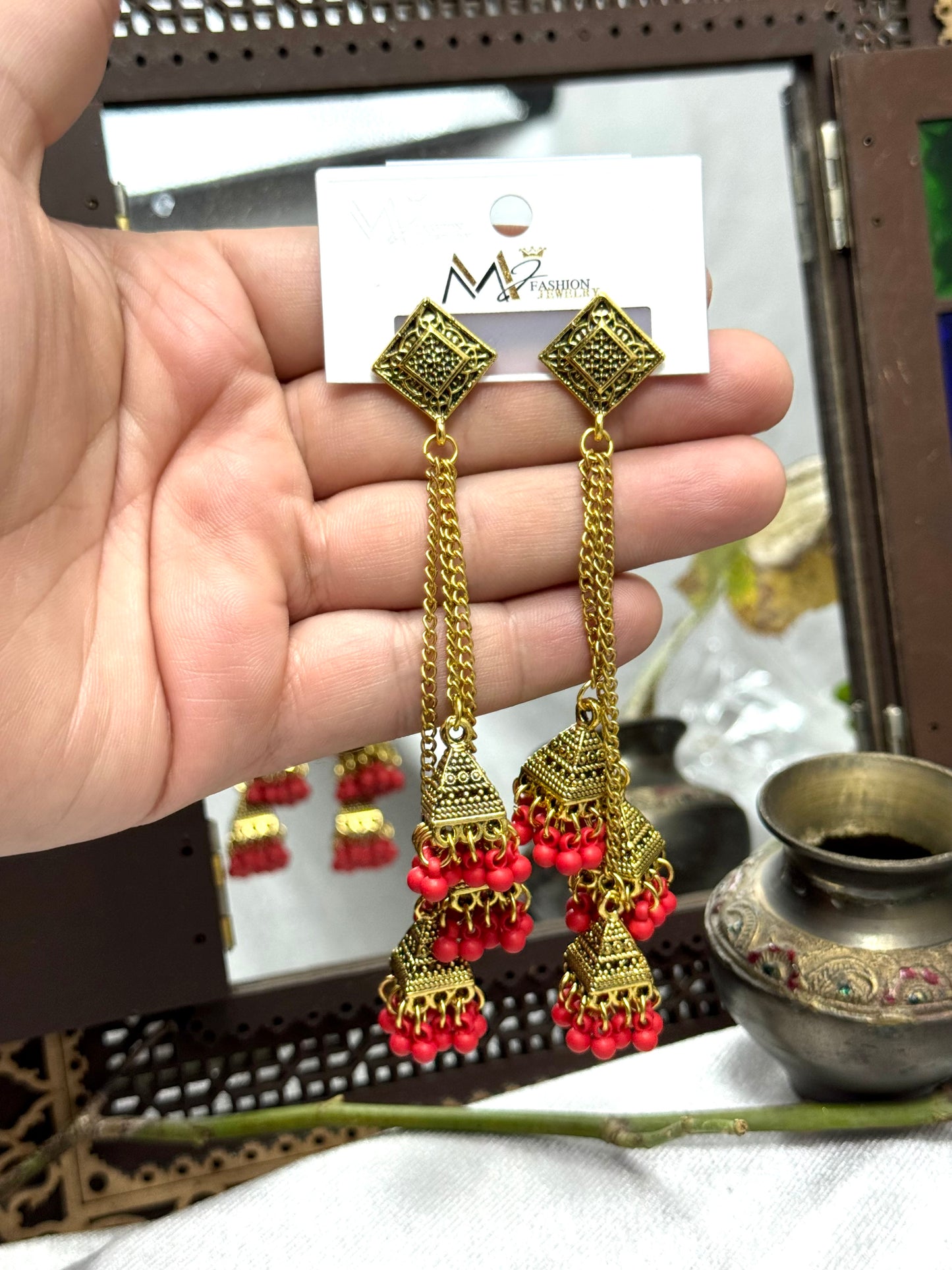 Oxidised Triple Earrings