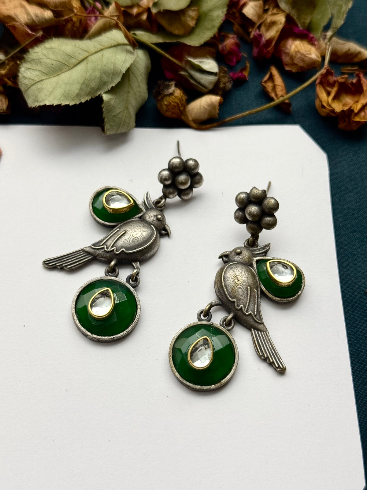 Premium Brass made Oxidised Bird Earrings