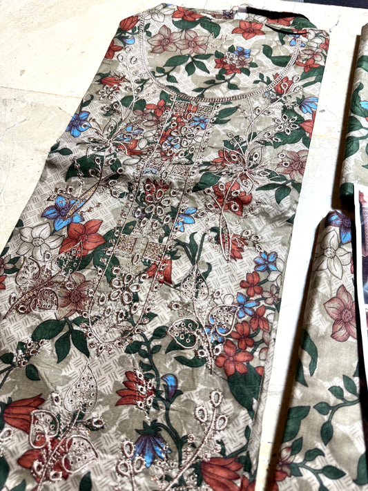 Libas-e-Shireen 3pcs Embroidered linen Suit A+ Quality Replica